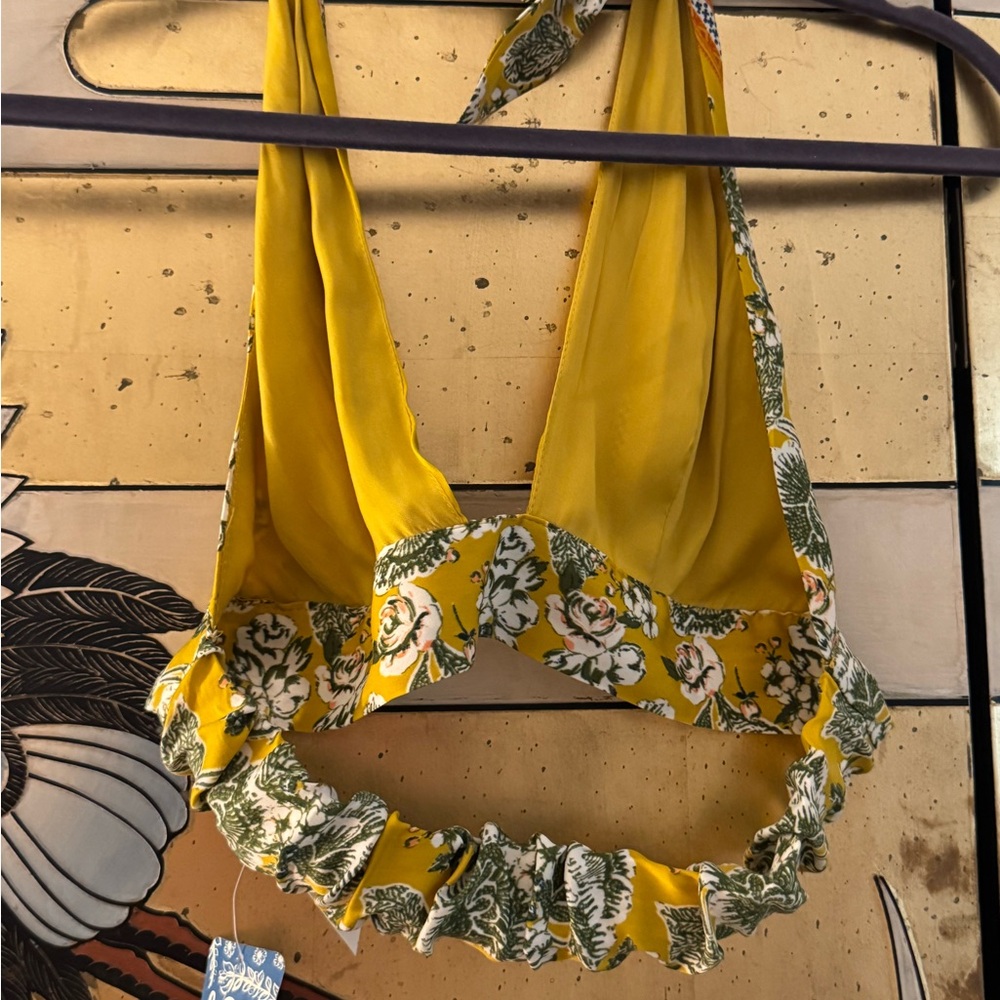 Free People Orange and Green Halter Crop Top - Picture 3 of 5